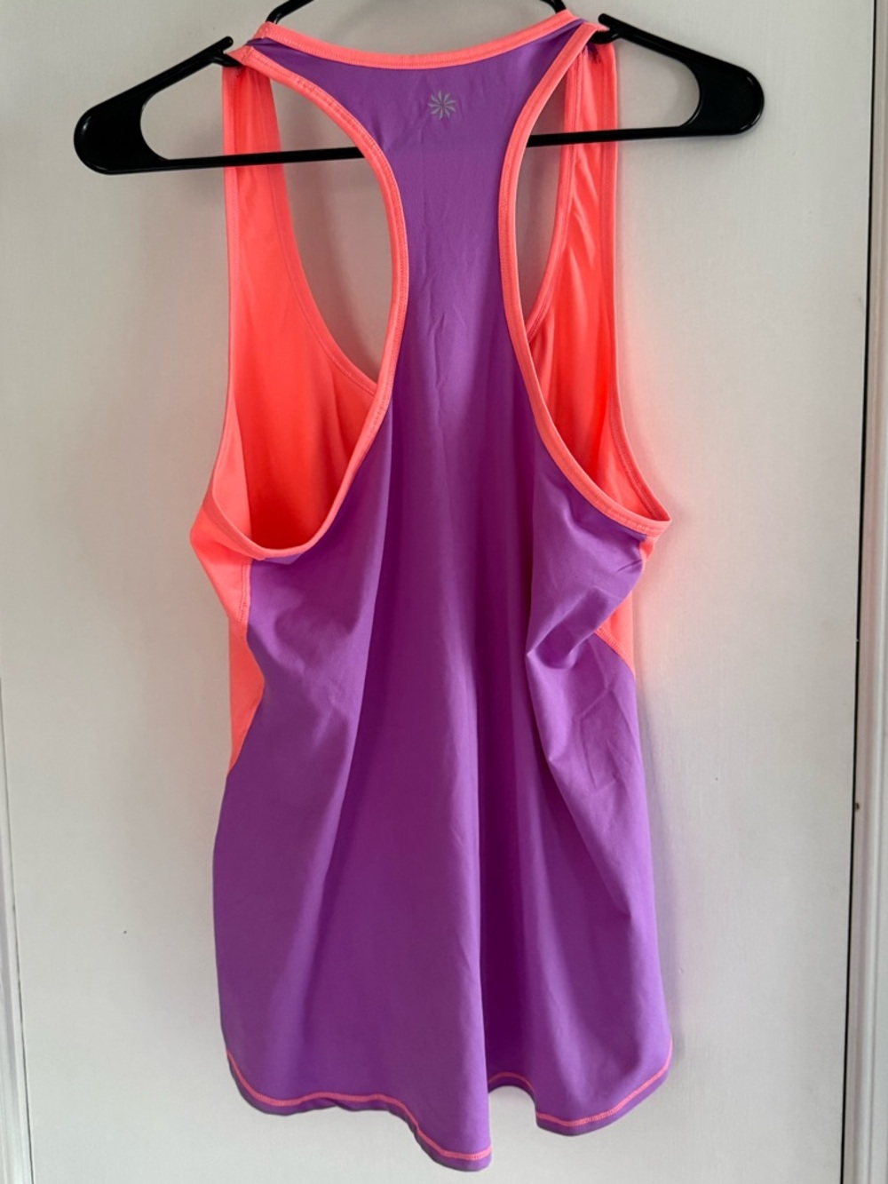 2 Athleta Tanks - Neon Coral Racerback Tank w Purple Liner and Aqua Blue Size L - Picture 7 of 9